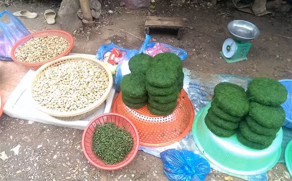 Rêu suối mùa xuân được khai thác nhiều và bày bán dọc đường.