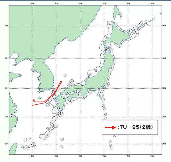 Sơ đồ bay của Tu-95MS của Nga, do Bộ Quốc phòng Nhật Bản công bố.