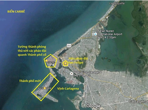 Cartagena với biển Caribê phía trên và vịnh Cartagena phía dưới. 1-2408-1443084812.jpg