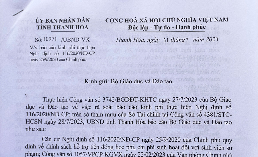 Công văn của UBND tỉnh Thanh Hóa gửi Bộ GD&ĐT. Công văn của UBND tỉnh Thanh Hóa gửi Bộ GD&ĐT.