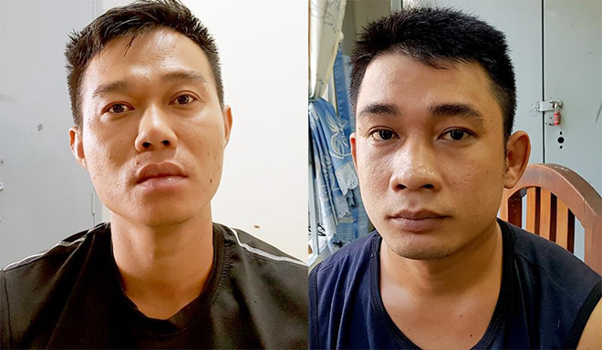 Nghi phạm Long (trái) và Nhân tại cơ quan công an. Ảnh: An Bình.