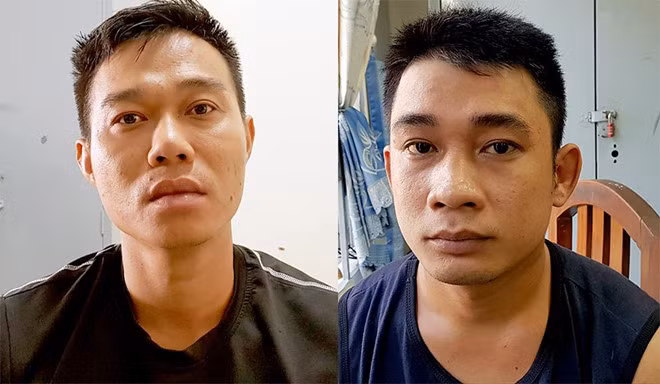 Nghi phạm Long (trái) và Nhân tại cơ quan công an. Ảnh: An Bình.