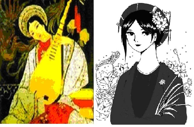 Hình minh họa 2 cô cháu nữ sĩ Đoàn Thị Điểm và Đoàn Lệnh Khương.