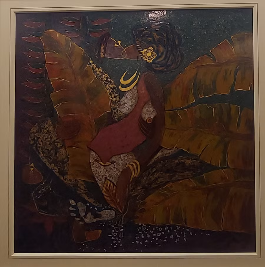 Tác phẩm 'Vườn hoang 2', sơn mài – Trần Quang Hải. Ảnh: Bình Thanh