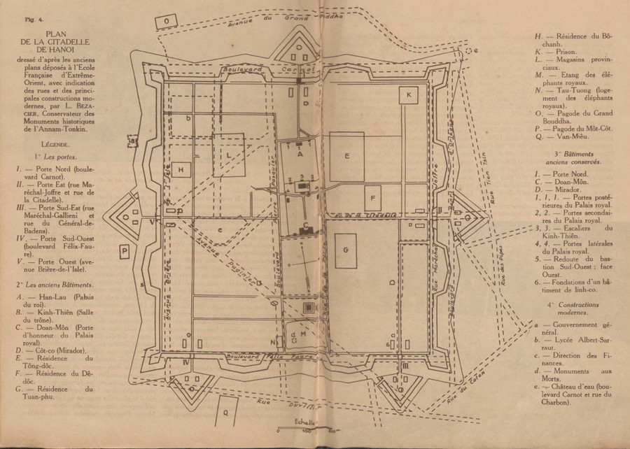 Bản vẽ thành Hà Nội chỉ dẫn các tuyến phố và công trình chính xây theo phong cách hiện đại do L.Bezacier lập năm 1942 dựa trên các bản vẽ trước đó