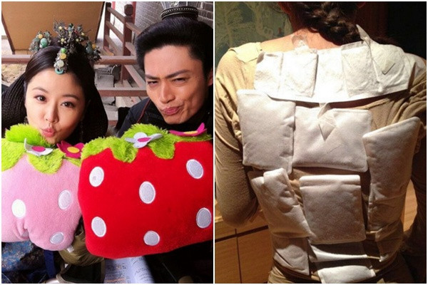 Nếu như những chiếc quạt điện mini được ưa chuộng vào mùa hè thì túi sưởi, túi chườm nóng cũng là những món đồ được sao Hoa ngữ tin dùng vào mùa đông. Hình ảnh các ngôi sao Trung Quốc dán hàng chục chiếc túi sưởi để làm ấm đã trở nên vô cùng quen thuộc. Bi hai hau truong sao Hoa ngu mac co trang giua mua he hinh anh 8 anh9.jpg