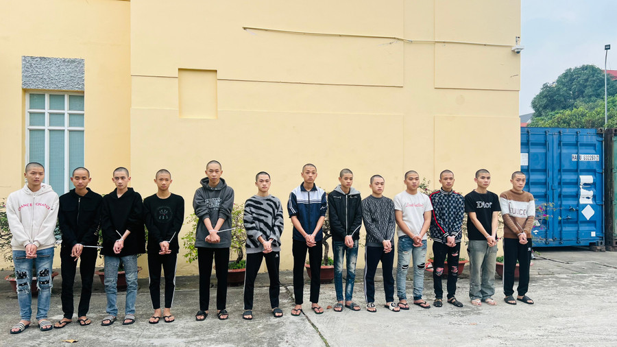 Các đối tượng tại cơ quan Công an huyện Sóc Sơn.