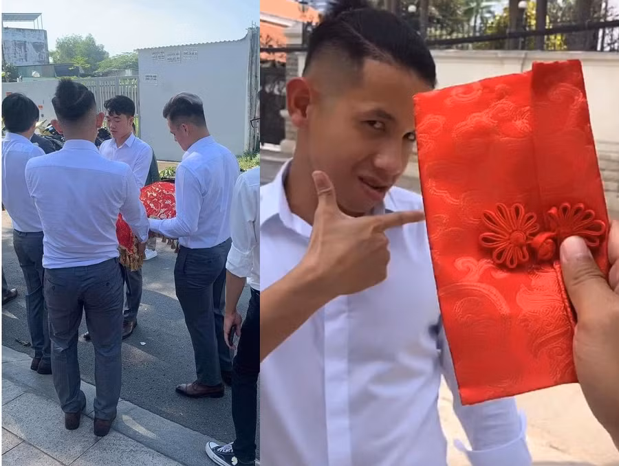 Dàn bê tráp hé lộ phong bao lì xì lễ rước dâu đám cưới Công Phượng - Viên Minh