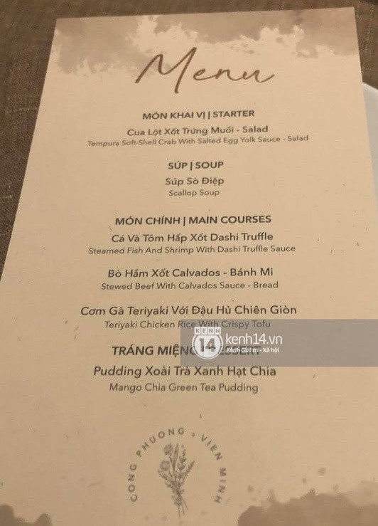 Thực đơn của tiệc cưới được tiết lộ thiên về các món ăn hải sản. Ảnh: Kênh 14.