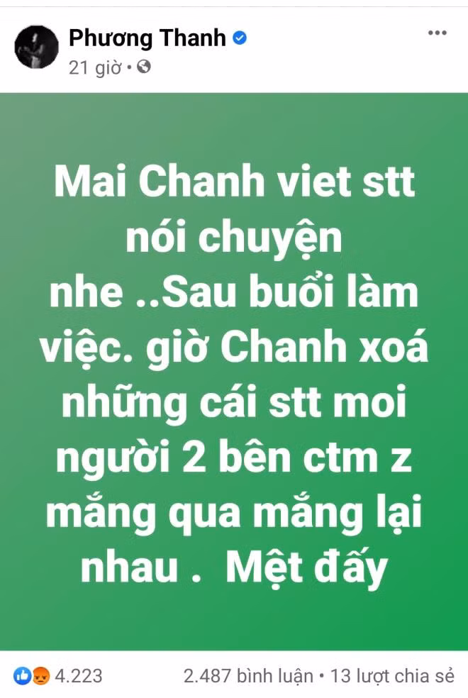 Ngày 13/11, Phương Thanh thông báo gỡ bài viết gây tranh cãi hôm 29/10.