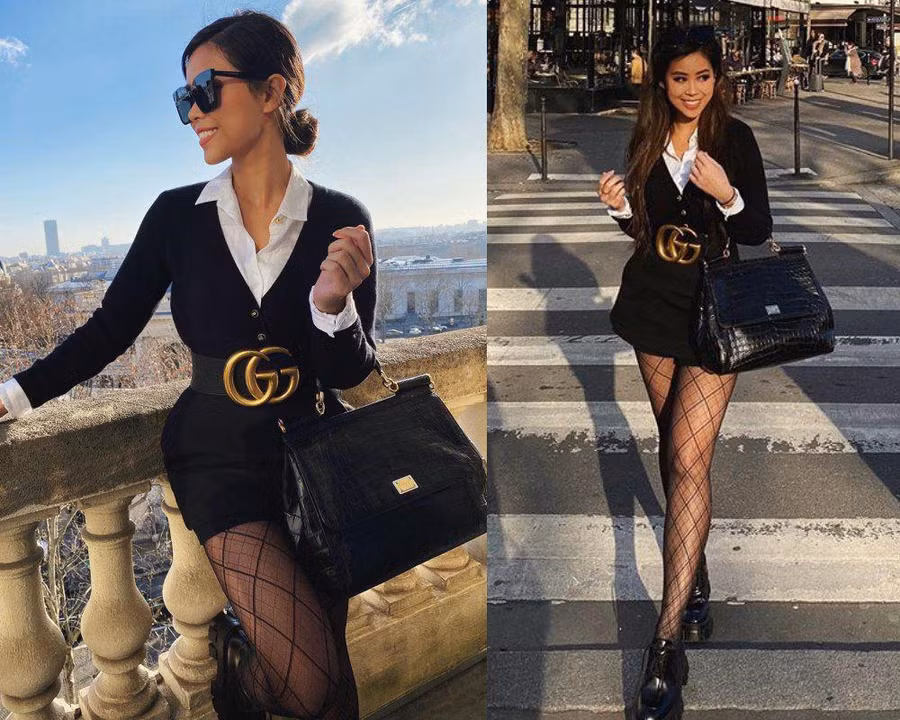 Cô gái 9X luôn ưa chuộng các trang phục tông đen-trắng để có vẻ ngoài nổi bật.