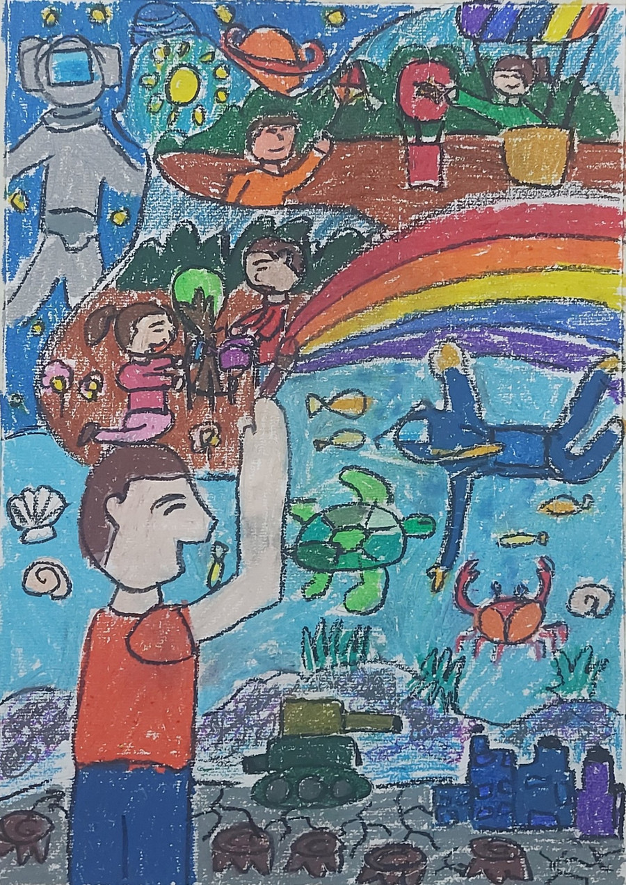 Tác phẩm của em Ninh Văn Vũ giành giải Nhất cuộc thi vẽ tranh &apos;Những sắc màu cuộc sống&apos; lần 2. Ảnh: Bình Thanh