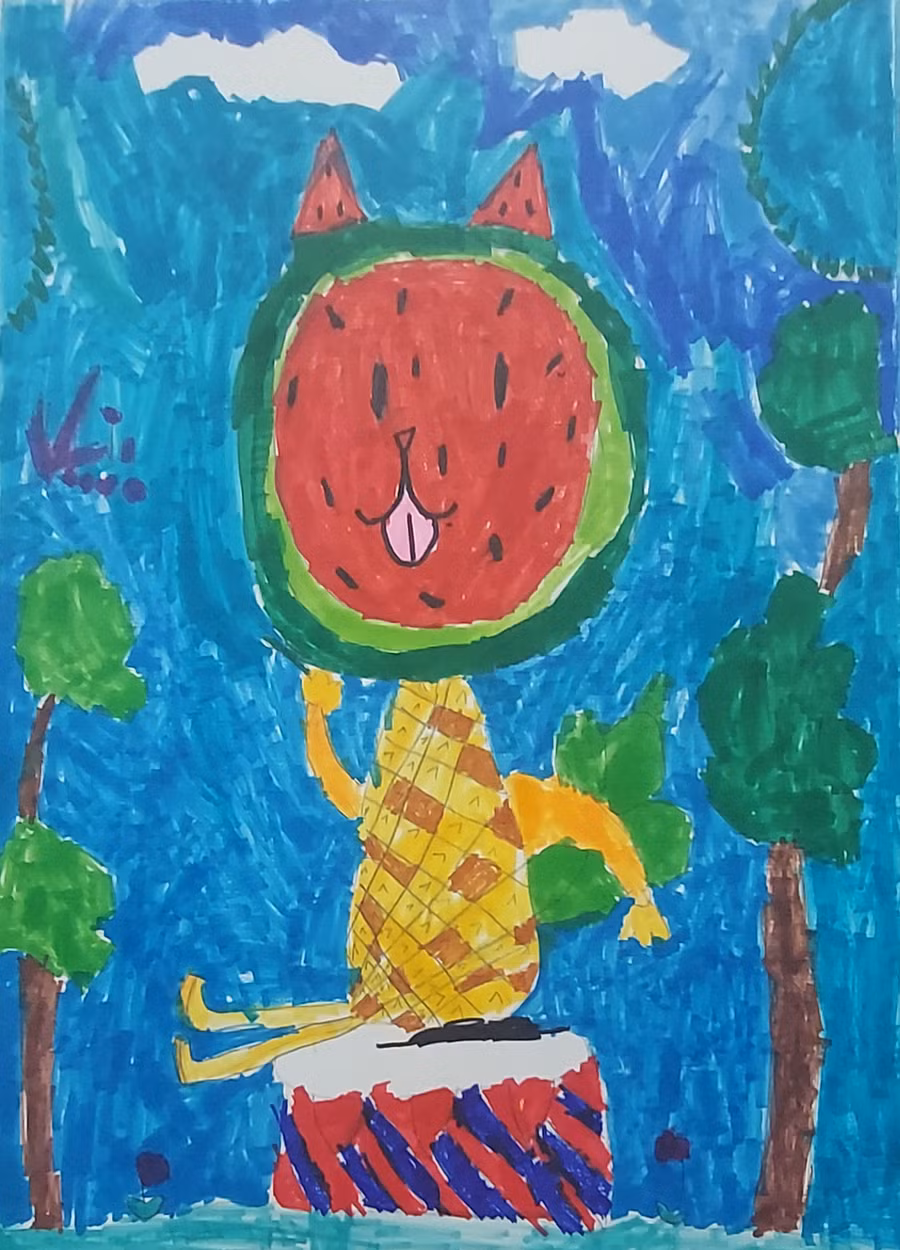 Tác phẩm của Nguyễn Lam Ngọc giành giải Khuyến khích cuộc thi vẽ tranh 'Những sắc màu cuộc sống' lần 2. Ảnh: Bình Thanh