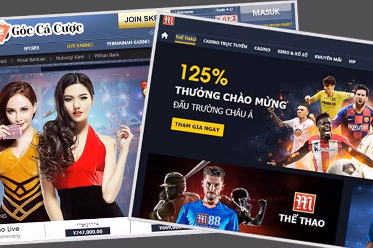 Hình ảnh một số giao diện trên website đánh bạc trực tuyến M88 đã bị triệt phá.