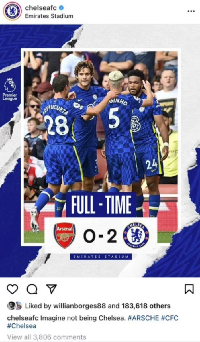 Willian khiến cổ động viên Arsenal nổi giận vì "like" bài mừng chiến thắng của Chelsea trước đội nhà.