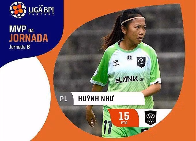Huỳnh Như được vinh danh Cầu thủ hay nhất vòng 6 Liga BPI hôm 10/11.