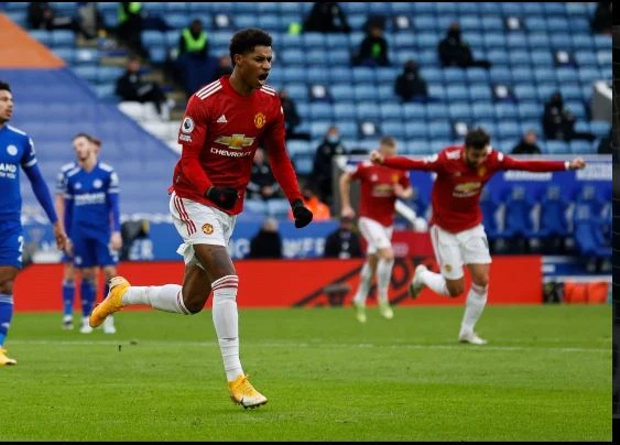 Ngôi sao Marcus Rashford mừng bàn thắng mở tỷ số cho Man Utd. 