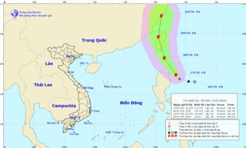 Bão số 3 Danas có sức gió giật cấp 11
