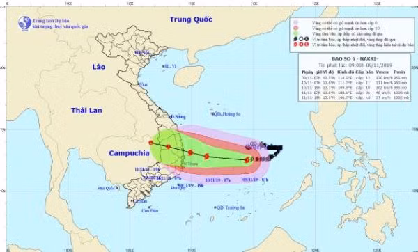 Dự báo đêm mai 10/11, bão Nakri đổ bộ vào đất liền, trọng tâm 3 tỉnh Quảng Ngãi, Phú Yên, Bình Định