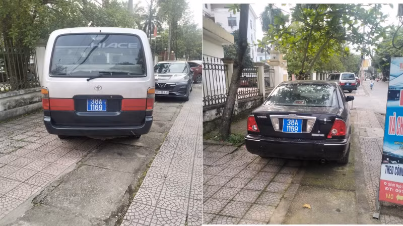 Hai chiếc ô tô cùng biển số xanh đậu gần nhau ở TP Hà Tĩnh. (Ảnh: X.S)