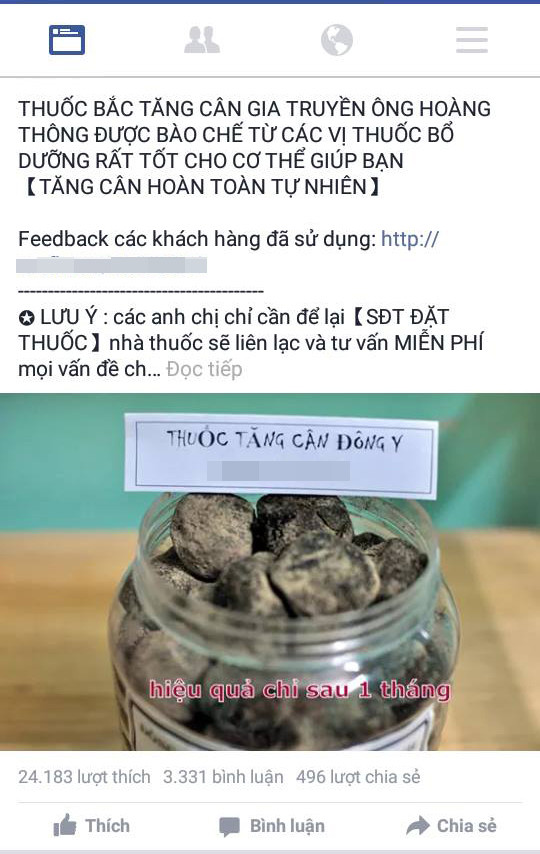 Dễ béo bệu vì thuốc tăng cân gia truyền trên mạng ảnh 1 Các loại thuốc Đông y gia truyền được quảng cáo hỗ trợ tăng cân được rao bán nhan nhản trên các trang mạng.