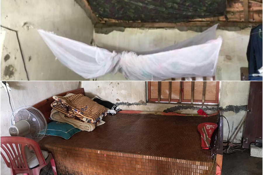 Chiếc giường cũ kỹ, phía trên phải che tạm tấm bạt đỡ mưa gió. Chiếc giường cũ kỹ, phía trên phải che tạm tấm bạt đỡ mưa gió.