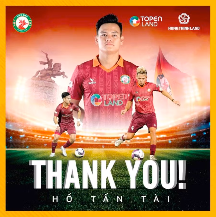 Bình Định thông báo chia tay Tấn Tài lúc khuya 16/1.