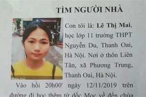 Thông báo tìm nữ sinh mất tích. 