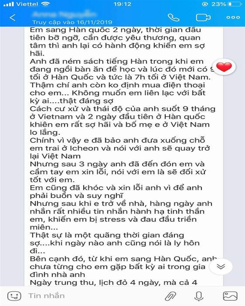 Hé lộ tin nhắn cuối cùng nghi của cô dâu Việt gửi chồng Hàn trước khi bị sát hại - Hình 3 He lo tin nhan cuoi cung nghi cua co dau Viet gui chong Han truoc khi bi sat hai-Hinh-3
