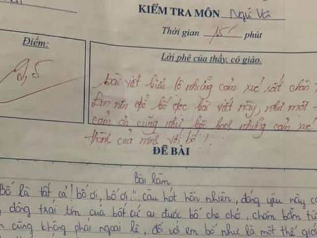 Bài văn tả bố được cô giáo chấm 9,5 điểm.