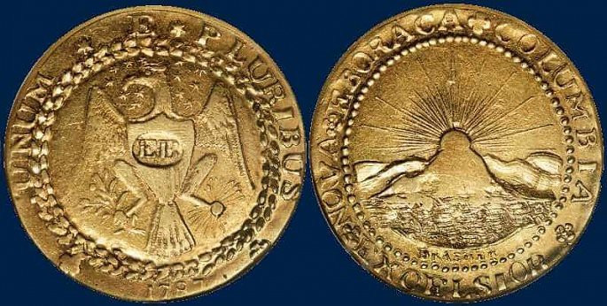 Brasher Doubloon là một đồng xu vàng của Mỹ được đúc năm 1787 do người thợ kim hoàn tên Ephraim Brasher tự đúc xu bằng vàng 22 carat cho mình. Năm 2011, đồng xu vàng được bán với giá 7,4 triệu USD. Brasher Doubloon là một đồng xu vàng của Mỹ được đúc năm 1787 do người thợ kim hoàn tên Ephraim Brasher tự đúc xu bằng vàng 22 carat cho mình. Năm 2011, đồng xu vàng được bán với giá 7,4 triệu USD.