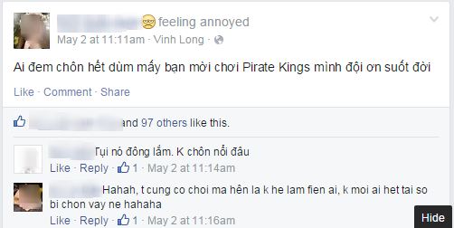 Stress vì lời mời chơi game Pirate Kings