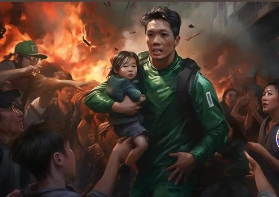 Tranh vẽ anh shipper dũng cảm cứu người trong vụ hỏa hoạn ở Khương Hạ, Thanh Xuân, Hà Nội. Nguồn: Facebook Batinh Vietnam Tranh vẽ anh shipper dũng cảm cứu người trong vụ hỏa hoạn ở Khương Hạ, Thanh Xuân, Hà Nội. Nguồn: Facebook Batinh Vietnam