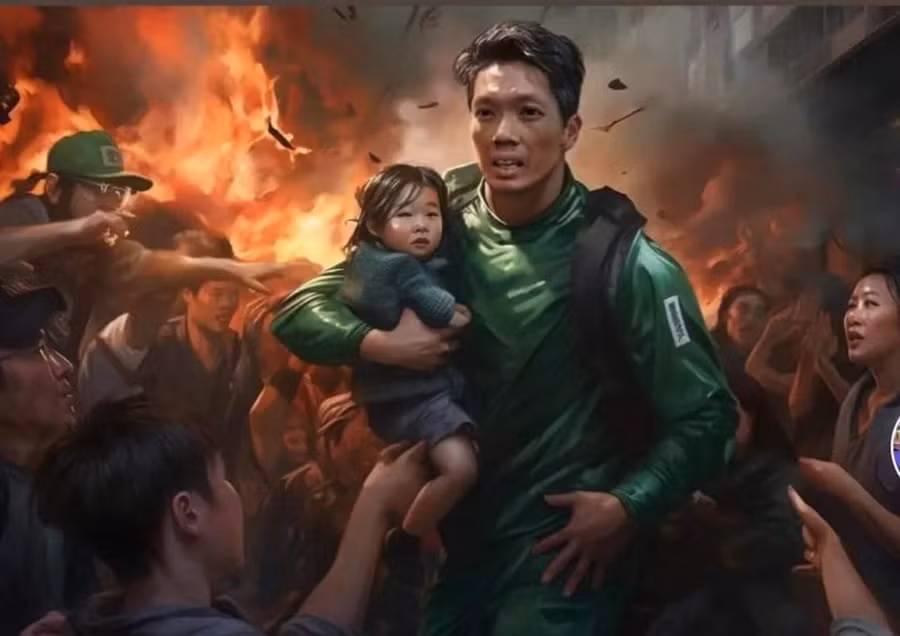 Tranh vẽ anh shipper dũng cảm cứu người trong vụ hỏa hoạn ở Khương Hạ, Thanh Xuân, Hà Nội. Nguồn: Facebook Batinh Vietnam