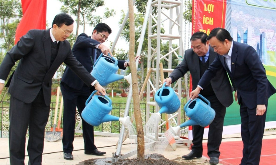Các thành viên trong Ban Thường vụ Tỉnh ủy Sơn La tham gia trồng cây. Các thành viên trong Ban Thường vụ Tỉnh ủy Sơn La tham gia trồng cây.