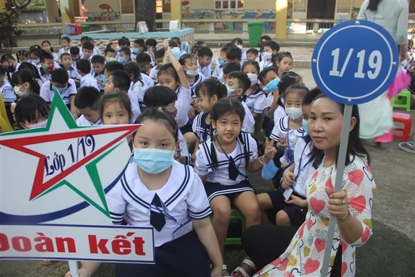 Học sinh Trường Tiểu học Lê Văn Thọ, Quận 12 trong ngày khai giảng. Ảnh minh họa: P.Nga