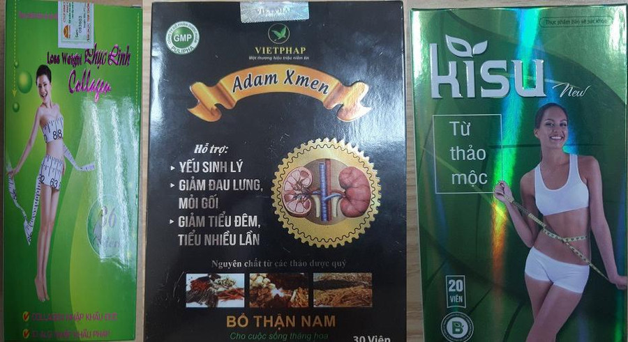  Các sản phẩm thực phẩm hỗ trợ giảm cân, hỗ trợ yếu sinh lý bị phát hiện chứa chất cấm. Ảnh: VFA.