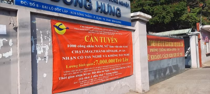 Công ty CP Đông Hưng tại KCN Sóng Thần thông báo tuyển 1.000 nhân sự ngay sau Tết Nguyên đán.