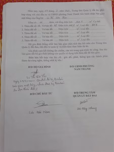 Một biên bản bàn giao mặt bằng được “hoàn thiện” chóng vánh khi không cần có sự chứng kiến của UBND phường Nam Thanh.