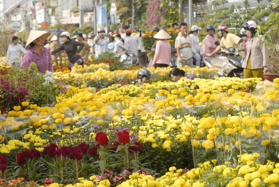 Người dân đi chợ hoa Xuân. Ảnh: H. Vũ.