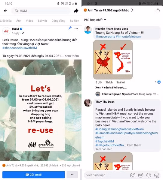 H&amp;M bị kêu gọi tẩy chay. Ảnh chụp màn hình facebook.