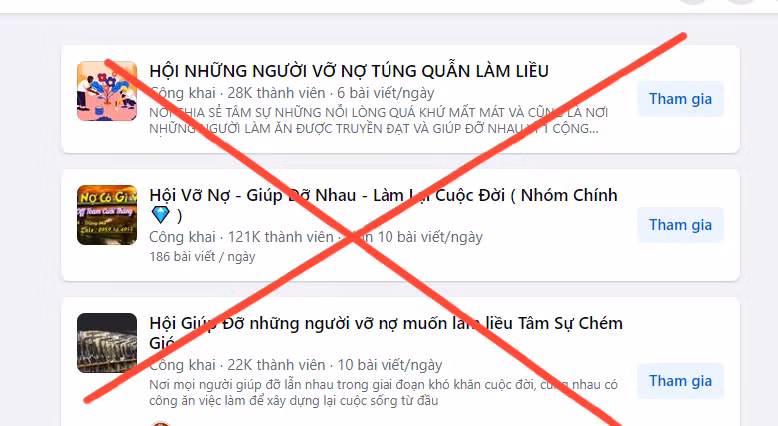 Ảnh chụp màn hình một số hội, nhóm trên mạng xã hội Facebook.