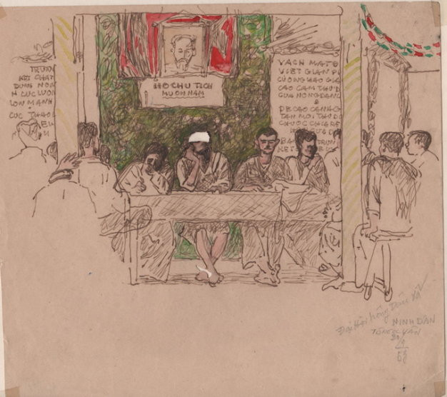 Tô Ngọc Vân ký họa đại hội nông dân xã Ninh Dân ngày 20/9/1953, chuẩn bị cho cải cách ruộng đất.