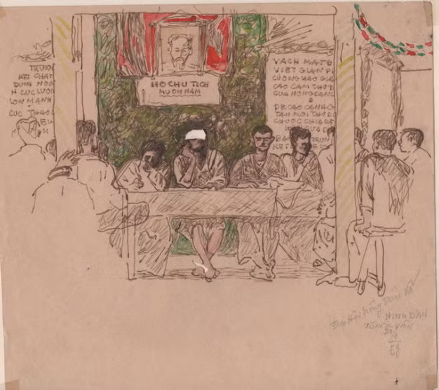 Tô Ngọc Vân ký họa đại hội nông dân xã Ninh Dân ngày 20/9/1953, chuẩn bị cho cải cách ruộng đất.