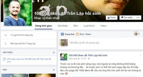 Phẫn nộ trò câu like độc ác về ca sĩ Trần Lập ảnh 1 Phẫn nộ trò câu like độc ác về ca sĩ Trần Lập ảnh 1