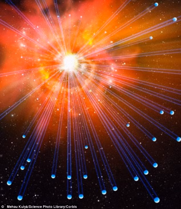 The first firm evidence that neutrinos are produced beneath the Earth’s crust has been collected in Italy. Scientists have shed light on the origins of the barely-there neutral subatomic particles (a stock illustration is shown) in an underground laboratory in Italy