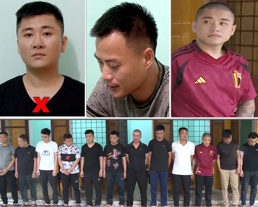 Vũ Đình Hiếu (X), Nguyễn Hữu Tùng, Nguyễn Việt Anh và các đối tượng trong đường dây cá độ bóng đá bị bắt giữ.