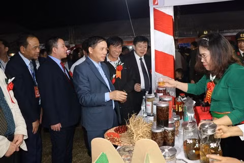 Các đại biểu tham quan các gian hàng tại hội chợ.