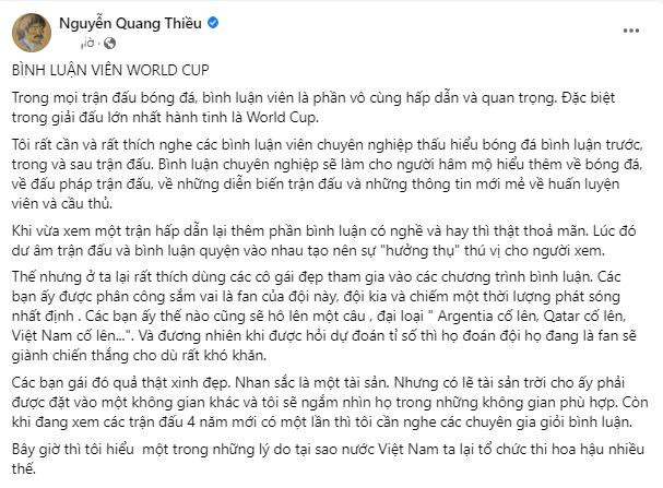 Nhà văn Nguyễn Quang Thiều nêu ý kiến. Ảnh: FBNV. Nhà văn Nguyễn Quang Thiều nêu ý kiến. Ảnh: FBNV.