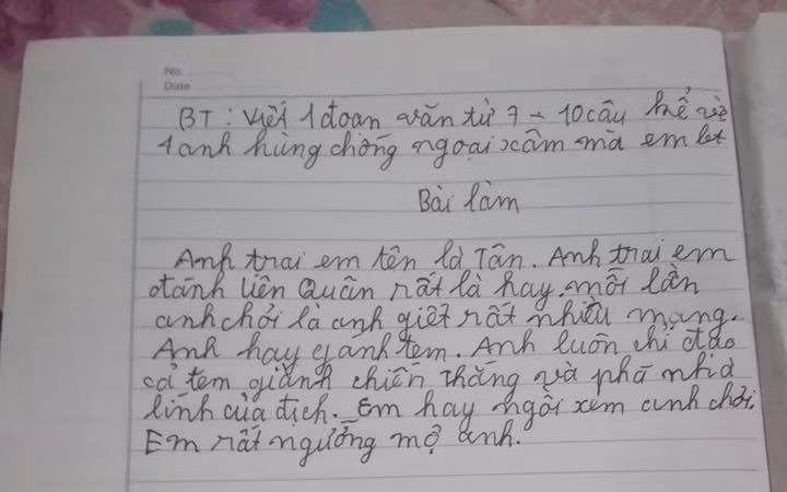 Bài văn tả “anh hùng chống ngoại xâm” của cậu bé khiến dân tình cười sằng sặc, lý do vì nhân vật không ai ngờ